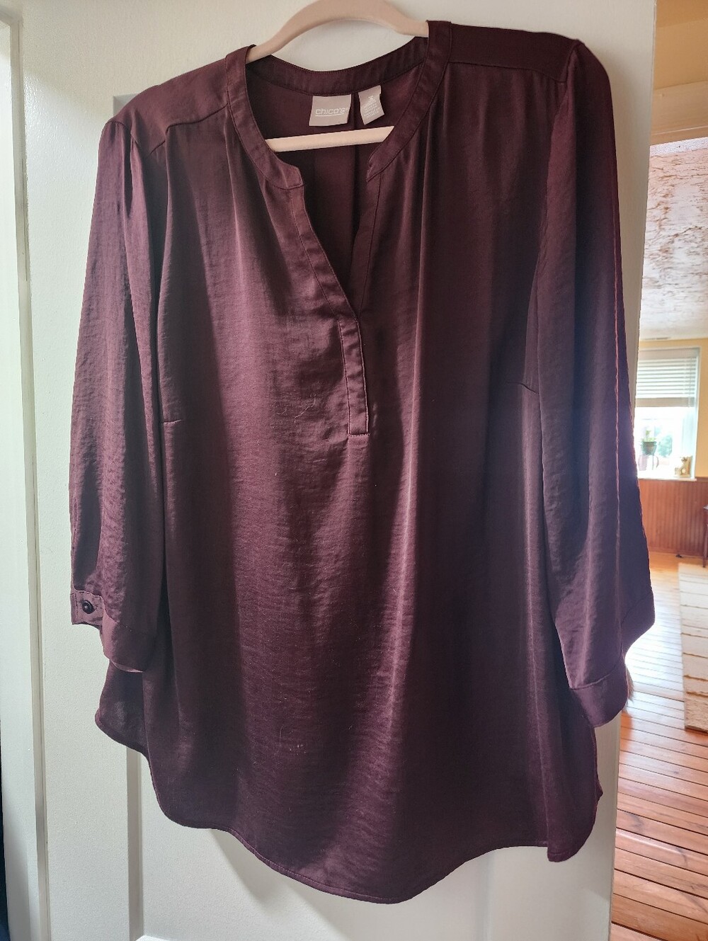 Chico's Aubergine V-Neck Long-Sleeve Blouse